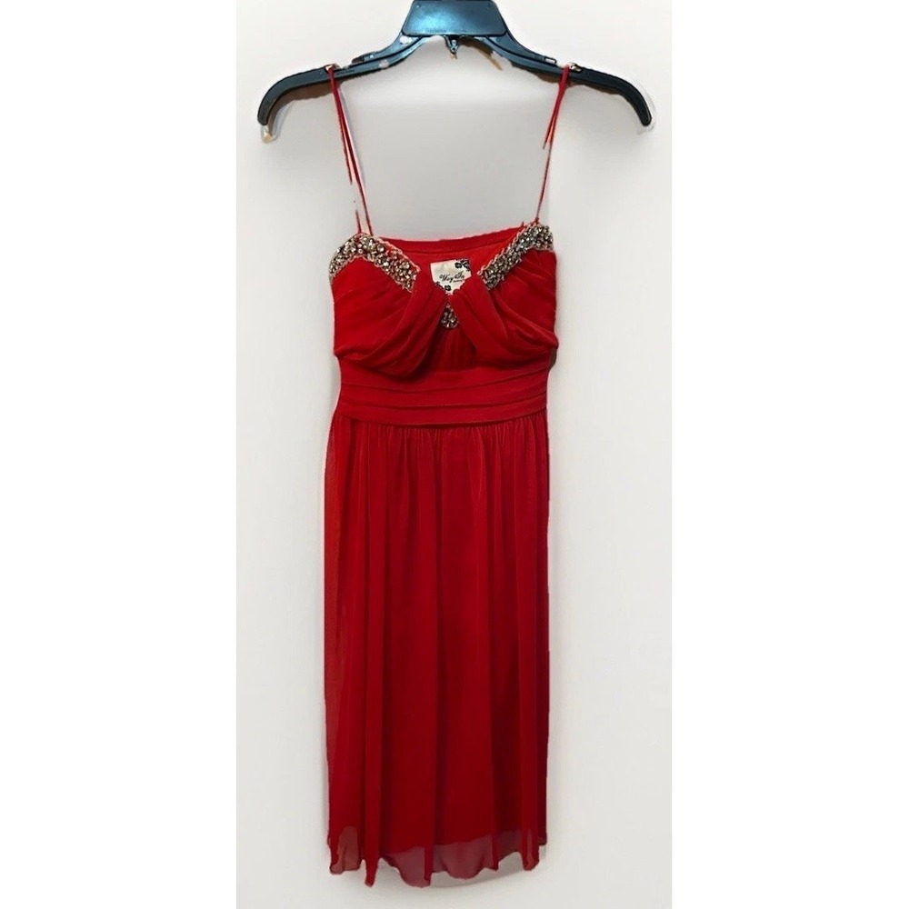 Way-In Clothing Co. Dress Red Rhinestones Trim Womens Size Med. Spaghetti Straps